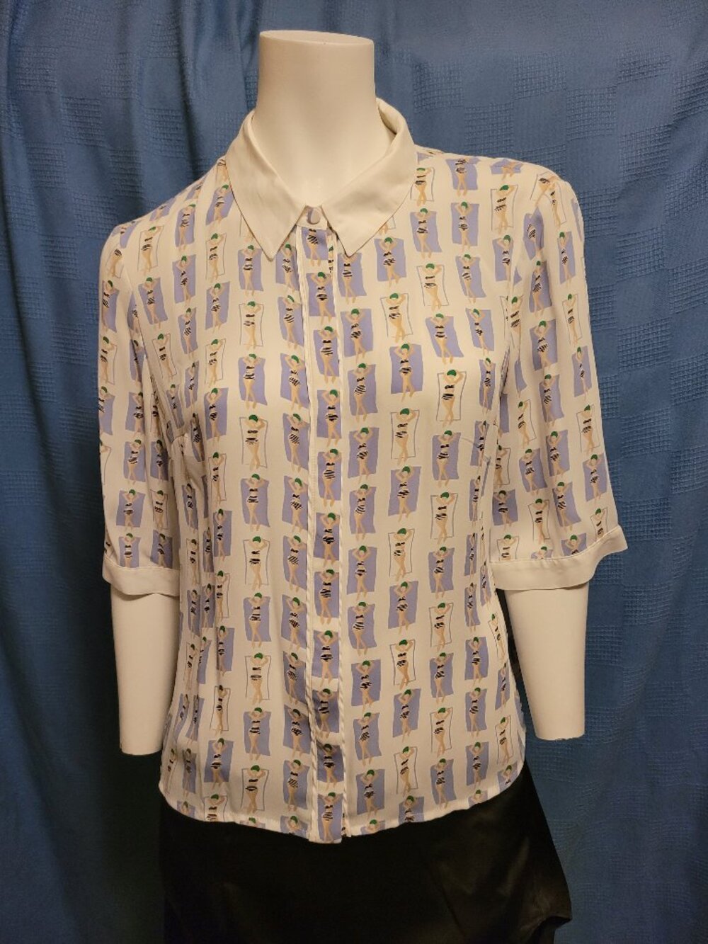 Harlyn Patterned Polyester Button Up Blouse 1920's Ladies in Bathing Suits